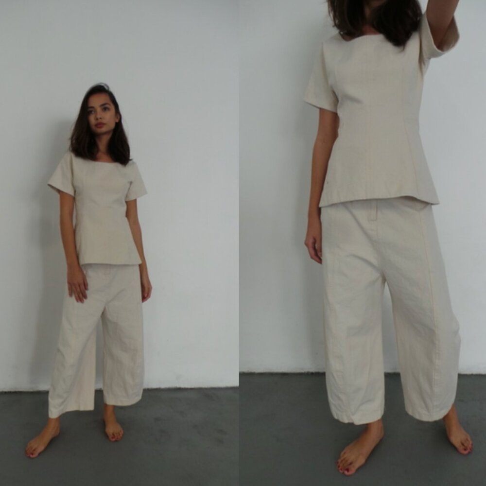 NWT Caron Callahan Cream Short Sleeve Boxy Tunic Top